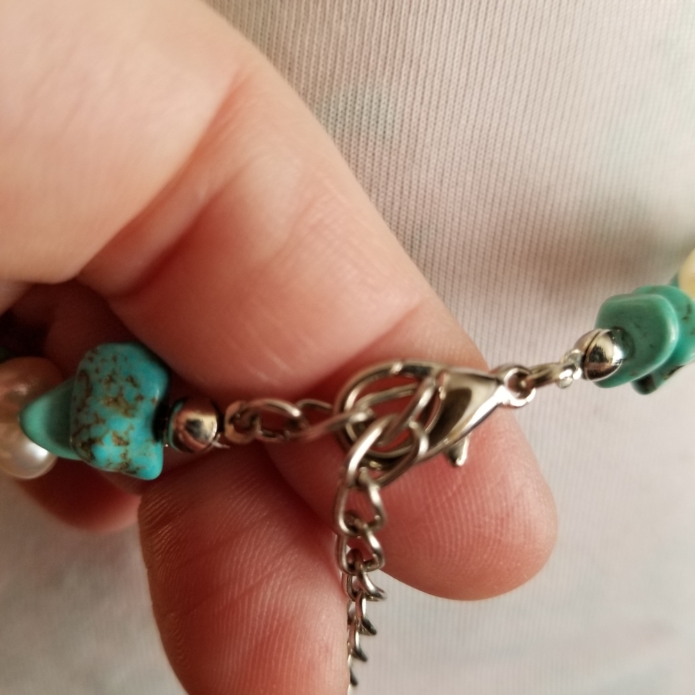 Necklace Southwestern Chunky real pearls and blue stone western style - Picture 8 of 17